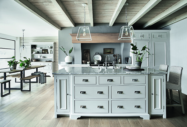 White AGA cooker in a large Neptune Chichester kitchen 