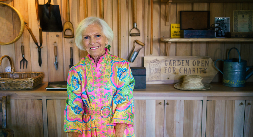 Mary Berry at the National Garden Scheme garden by Tom Stuart Smith at the Chelsea Flower Show 2024