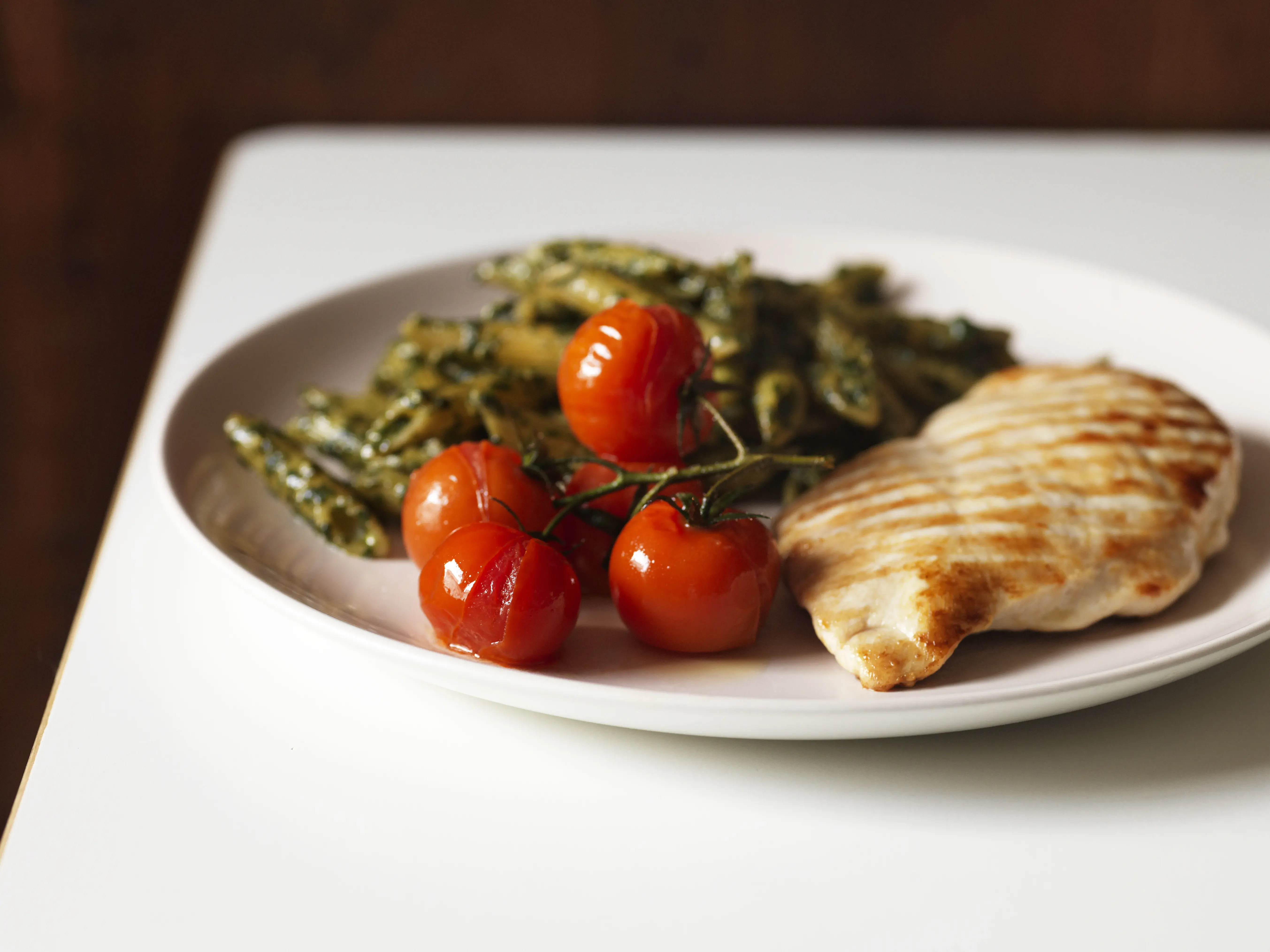 Speedy Chargrilled Chicken and Pesto Pasta