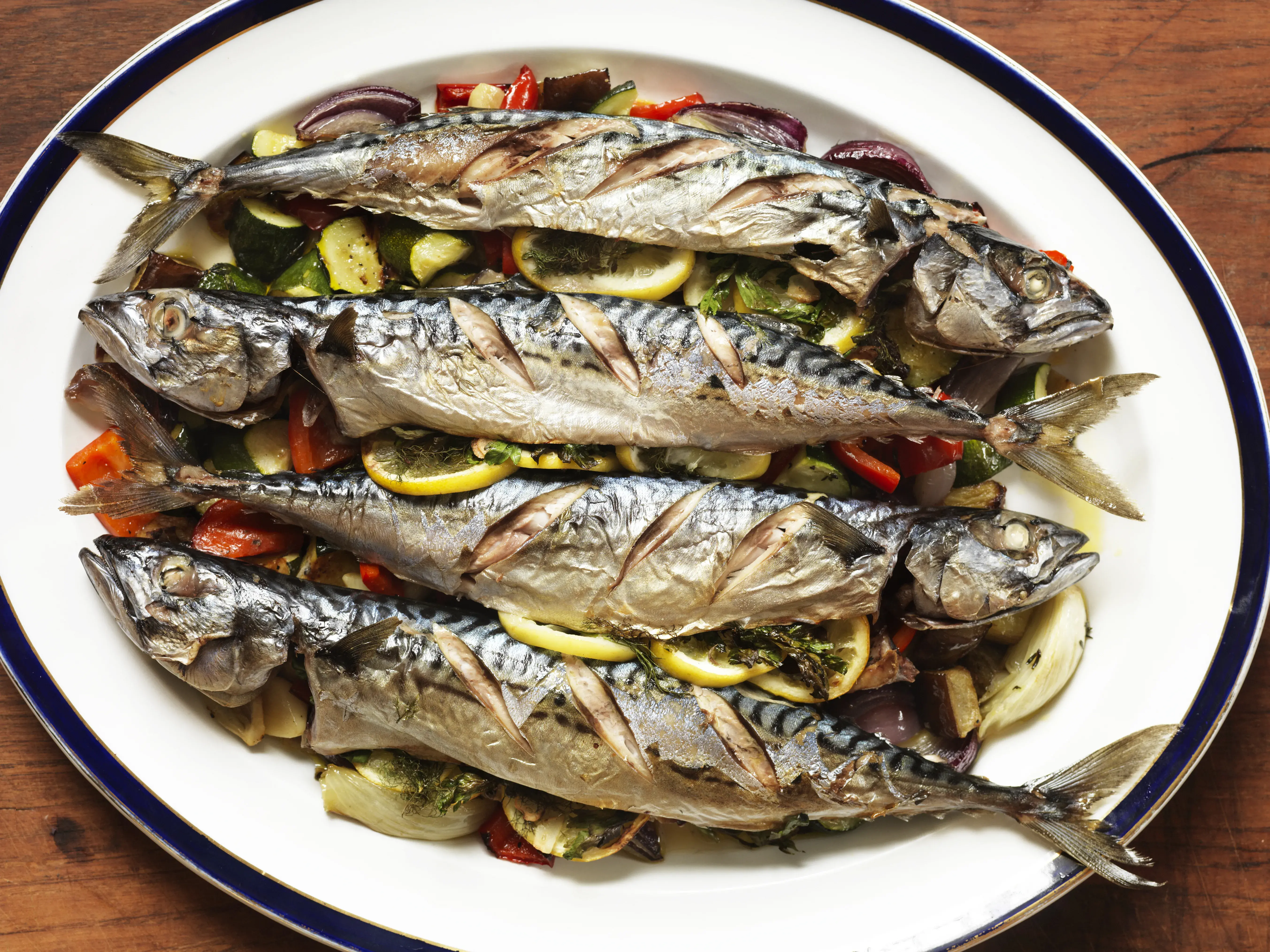 Stuffed Mackerel with Roasted Mediterranean Veg