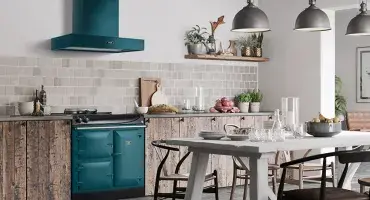 AGA eR3 Series 90 in Salcombe Blue with matching cooker hood 