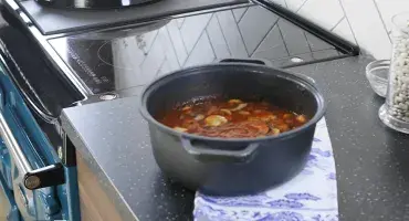 Bean casserole cooking in the AGA