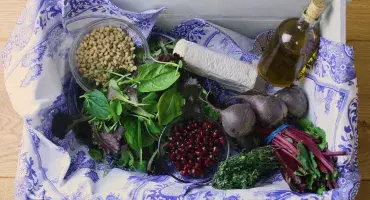 Fresh ingredients for a goat's cheese and beetroot salad