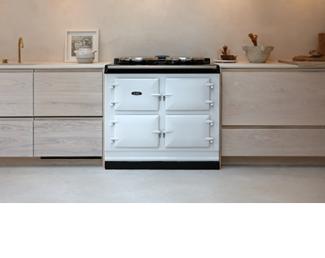AGA Signature Series 100 in White with wooden cabinetry 