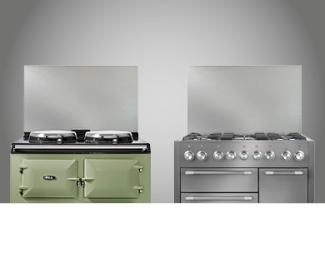 AGA cooker in Olivine and Mercury cooker in Stainless Steel with Stainless Steel Splashback