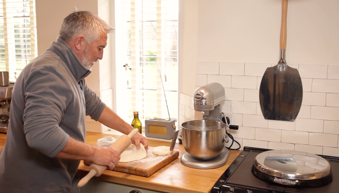 Paul Hollywood baking a flatbread at his home