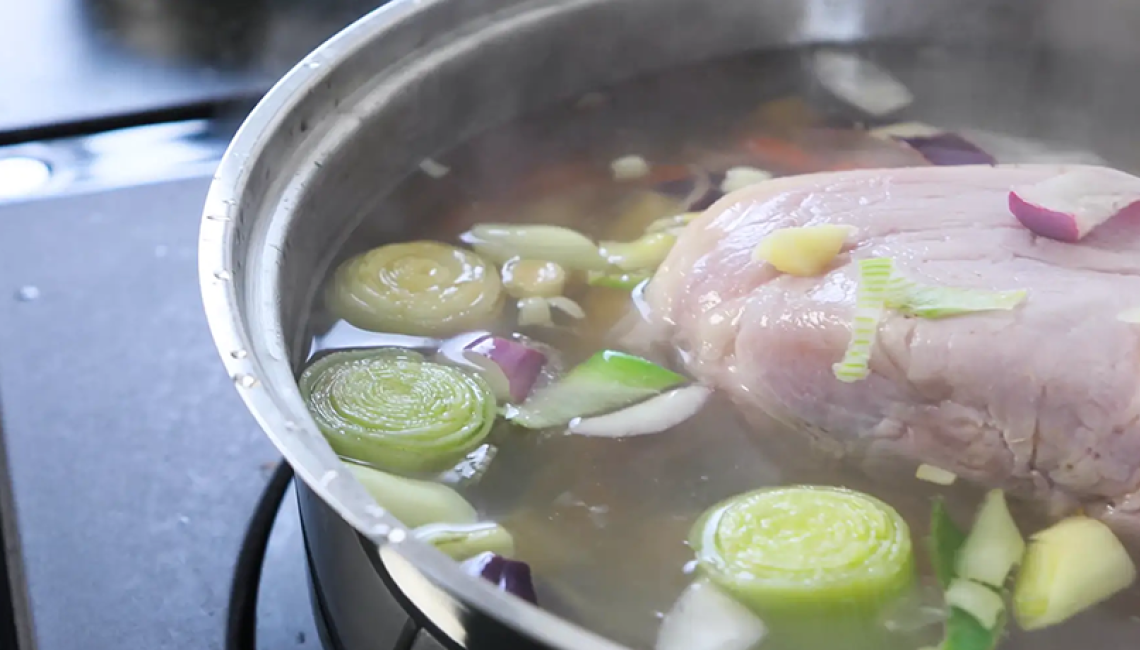 Gammon joint poaching on the AGA hotplates 