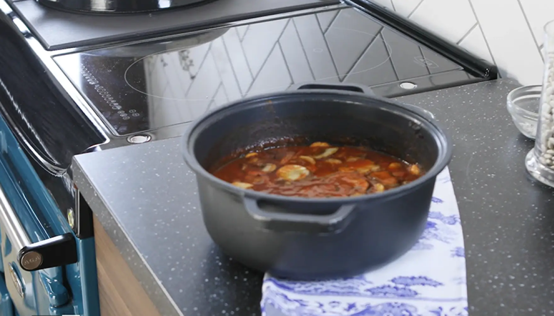 Bean casserole cooking in the AGA