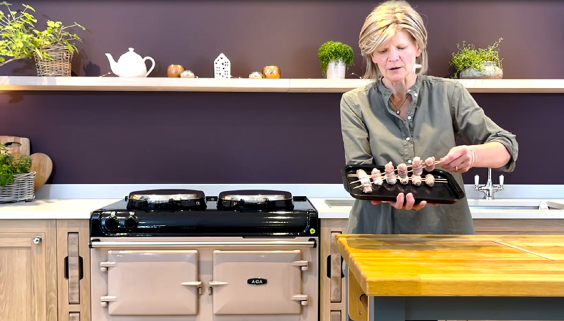 Naomi Hansell cooking pigs in blankets on the AGA