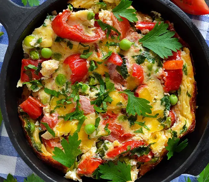 Vegetable frittata cooked in the Rayburn 