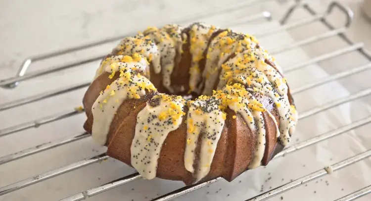 Orange and Almond Bundt Cake on wire rack