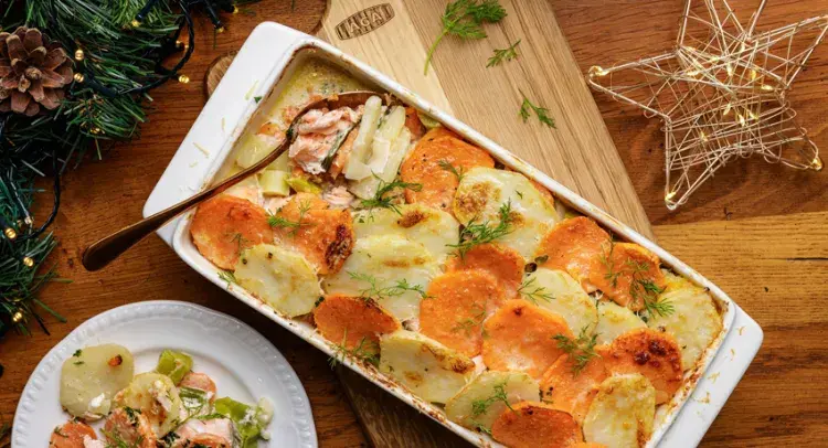 Salmon, Leek and Sweet Potato Gratin